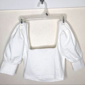 White Crop Puff Sleeve Top